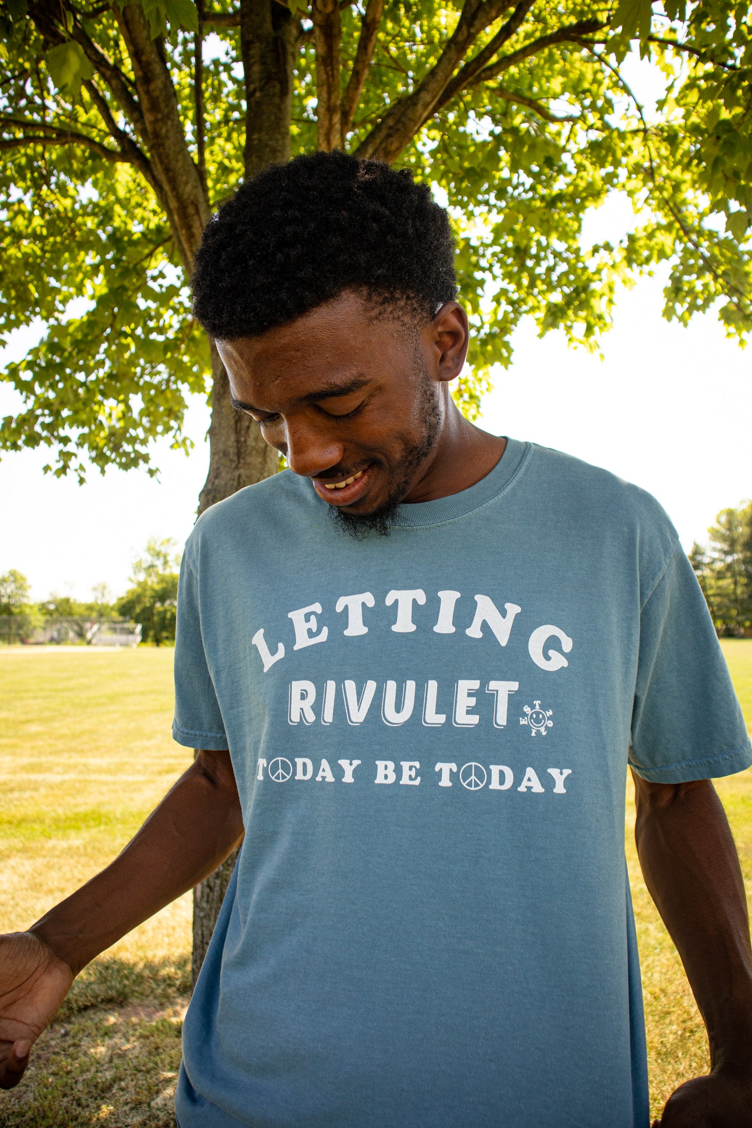 Men’s garment-dyed heavyweight t-shirt BLUE LOGO